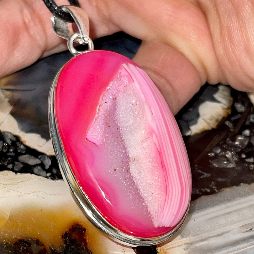 Pink Lace Agate Pendant 2 1/2”